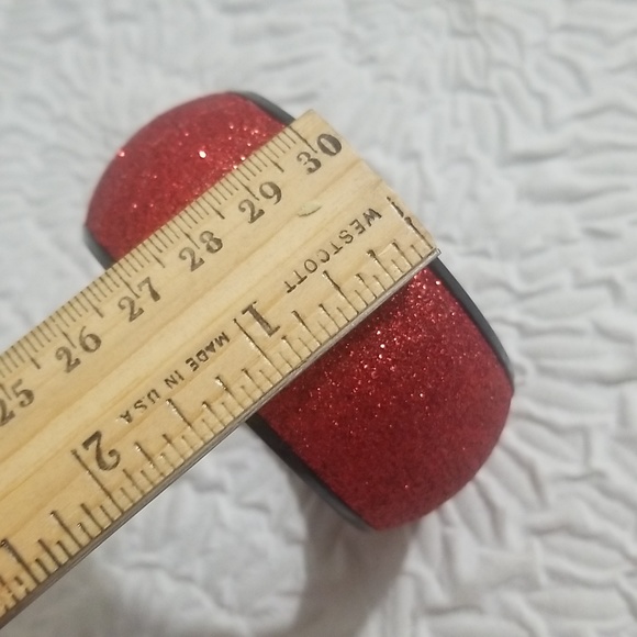 90s Wide Red Fabric Glitter and Black Metal Bangle Bracelet - Picture 5 of 7